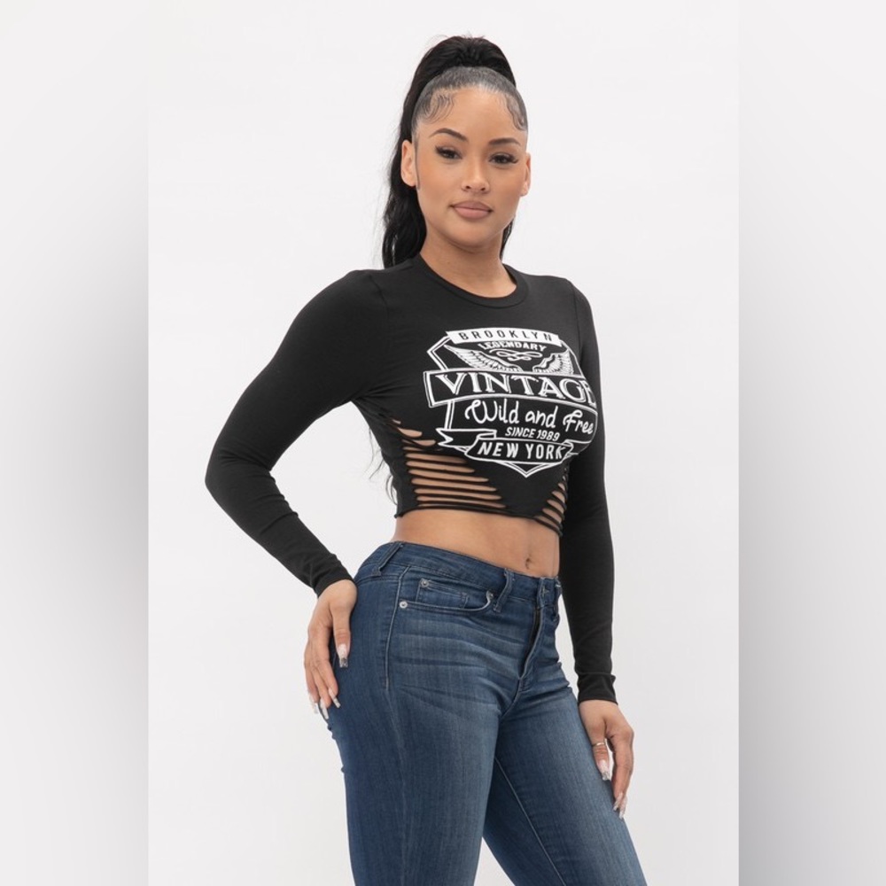 NWOT Ripped Graphic Top